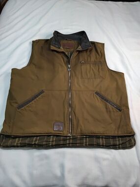 Outback Men's Brown Work Sawbuck Vest with Zip Front Flannel Lined Oilskin 2XL.